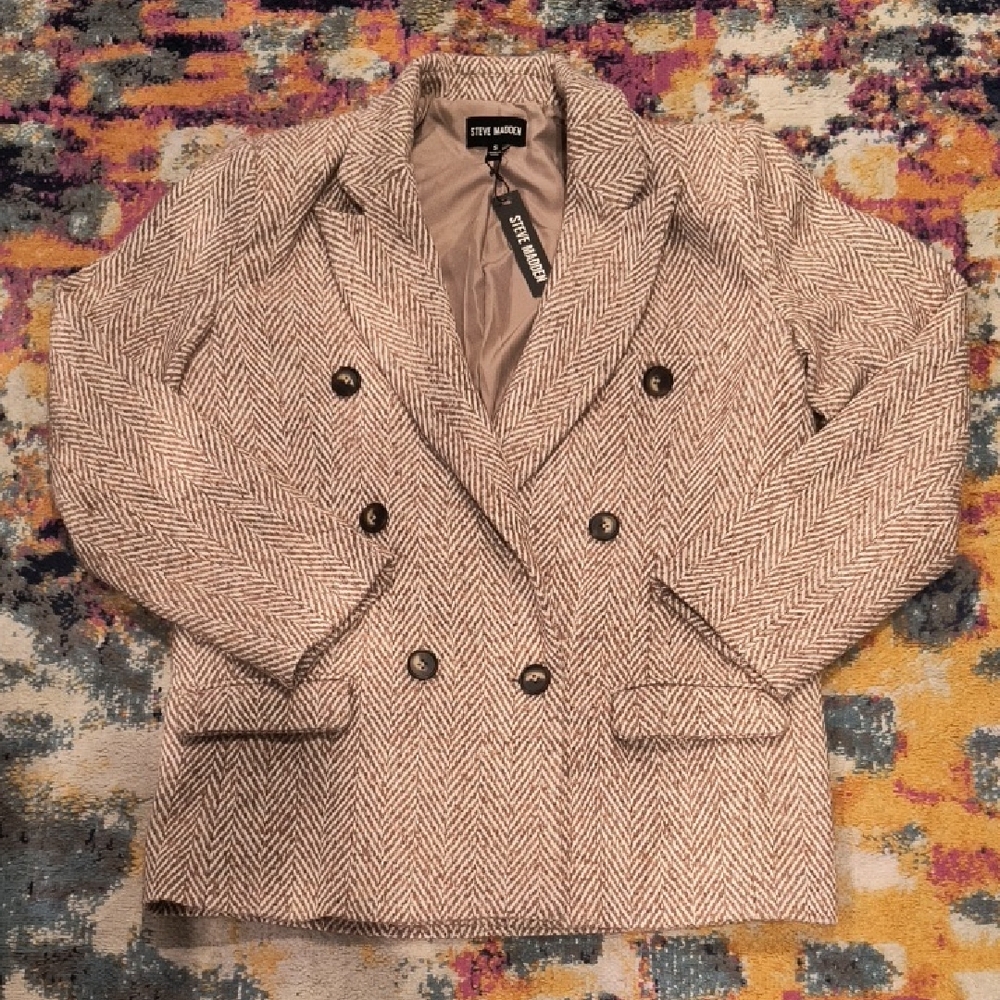 Steve Madden Women's Herringbone Blazer - Beige Old Money Grandpacore